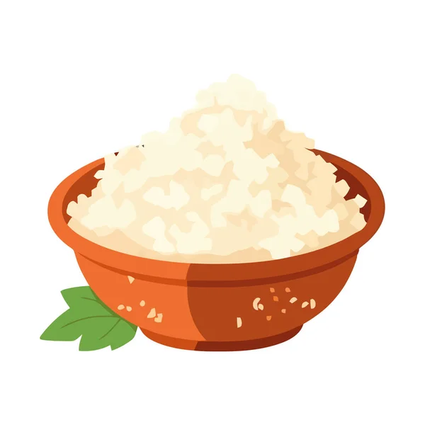Fresh Organic Rice Crockery Bowl Icon Isolated — Stock Vector