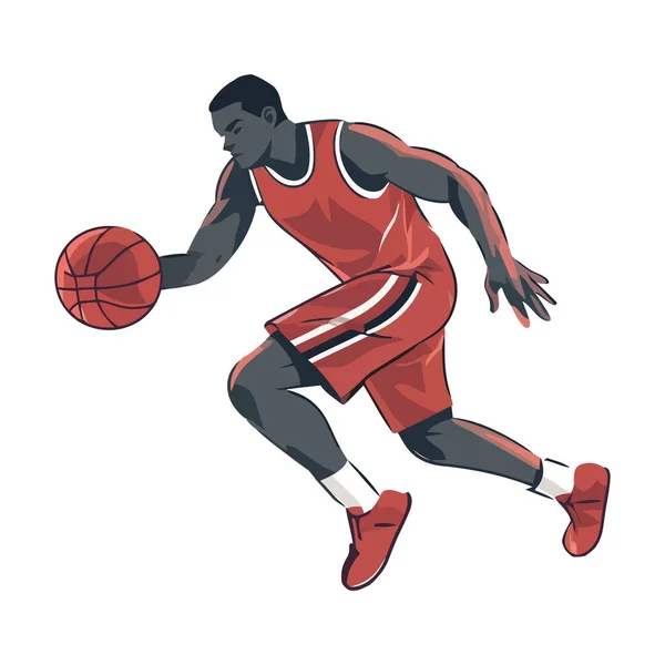 Мускулистый Баскетболист Дриблинг Мяч Успеху Икона Изолированы — стоковый вектор