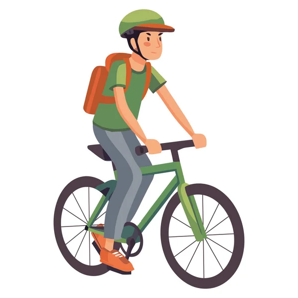 Jeune Homme Vélo Symbole Modes Vie Sains Icône Isolé — Image vectorielle