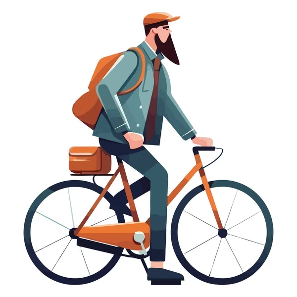 一个现代商人骑自行车在城市形象孤立 — 图库矢量图片