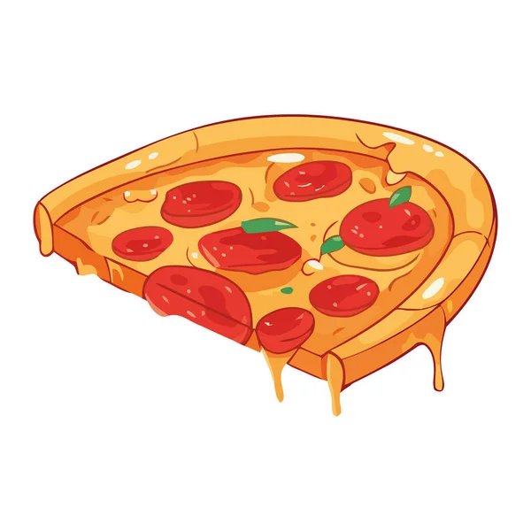 Mozzarella Pepperoni Och Salami Pizza Skiva Ikon Isolerad — Stock vektor