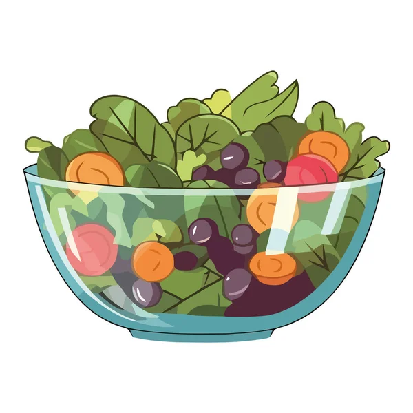 Salad Organik Segar Dalam Ikon Mangkuk Sayuran Gourmet Terisolasi - Stok Vektor