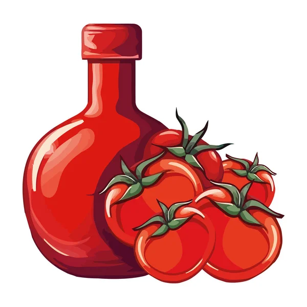 新鲜有机番茄酱番茄与健康饮食图标分离 — 图库矢量图片