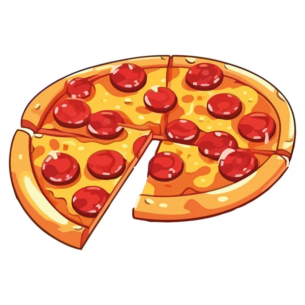 Świeżo Upieczony Kawałek Pizzy Odizolowaną Ikoną Mozzarelli Salami — Wektor stockowy