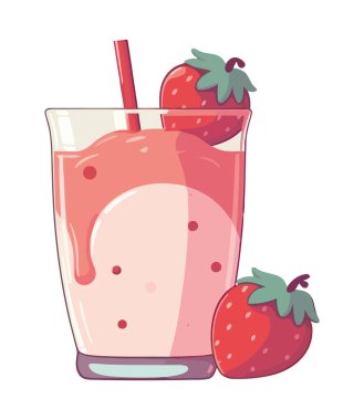 Çilek kokteyli, organik yaz içeceği ikonu izole edilmiş.