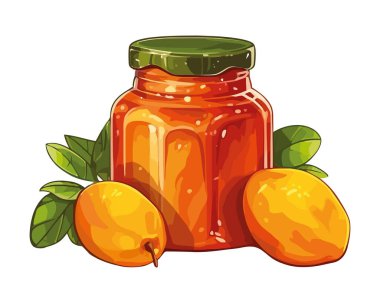 Organik kavanoz etiketi simgesine elle boyanmış meyve çizimi izole edildi