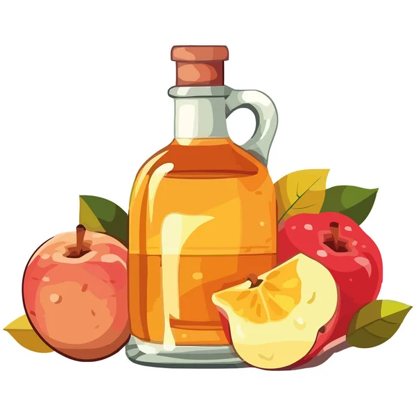 Čerstvé Organické Jablečný Džus Skleněné Láhvi Ikony Izolované — Stockový vektor