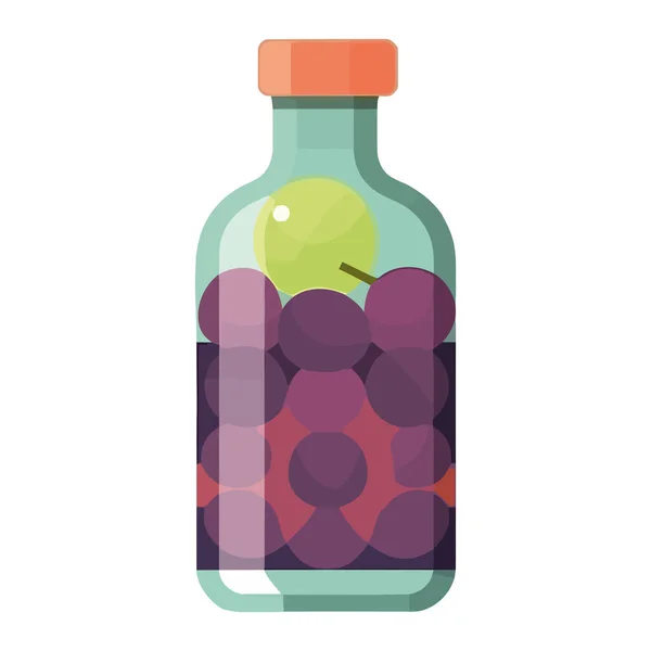 玻璃瓶图标中的新鲜有机葡萄被隔离 — 图库矢量图片