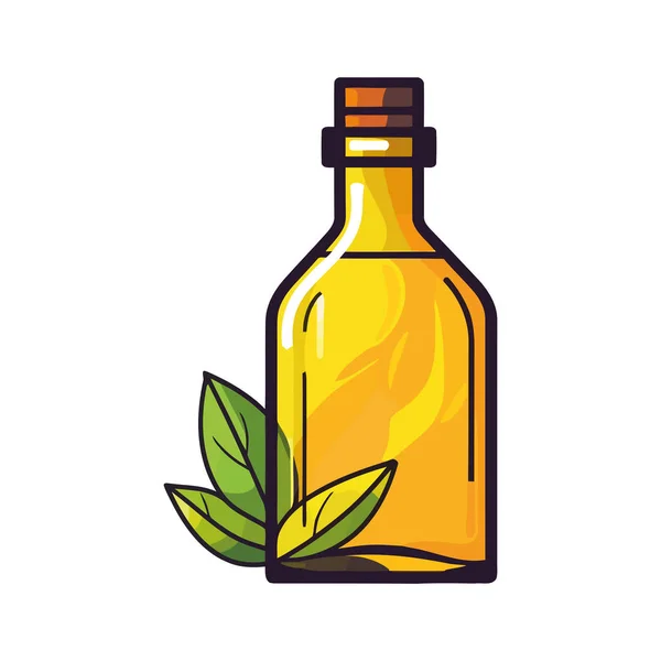 Organic Herb Oil Glass Bottle Design Icon Isolated — Stock Vector