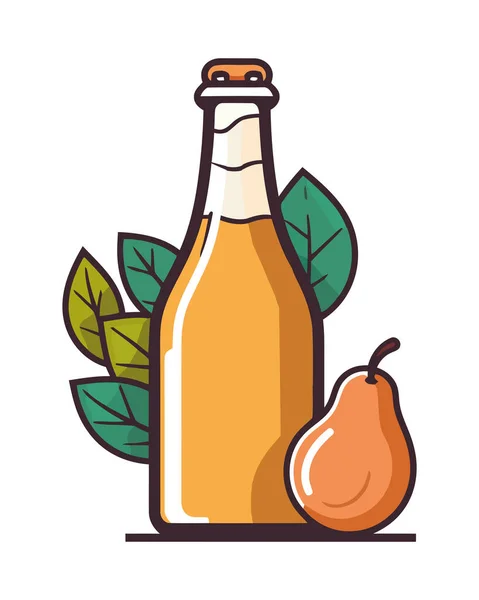 Färsk Ekologisk Frukt Päron Juice Flaska Design Ikon Isolerad — Stock vektor