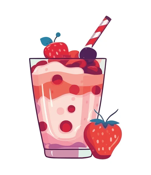 新鲜草莓奶昔 一个夏天快乐的象征孤立 — 图库矢量图片