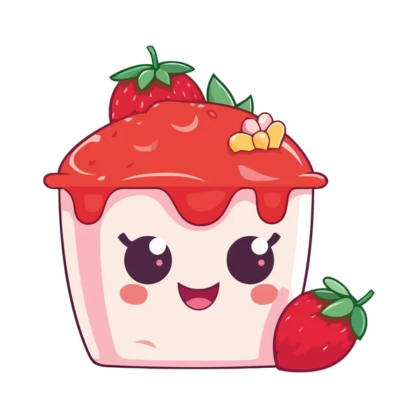 Cute Strawberry Milkshake Dan Ikon Krim Terisolasi - Stok Vektor