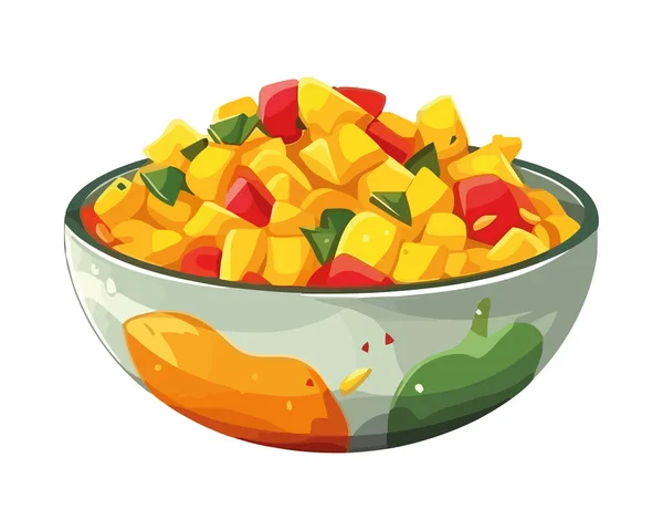 Tigela Salada Fresca Com Ícone Orgânico Fruta Isolado —  Vetores de Stock
