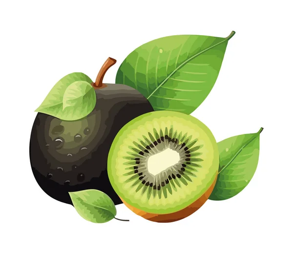 Rebanada Kiwi Jugoso Icono Alimentos Frescos Orgánicos Aislados — Vector de stock