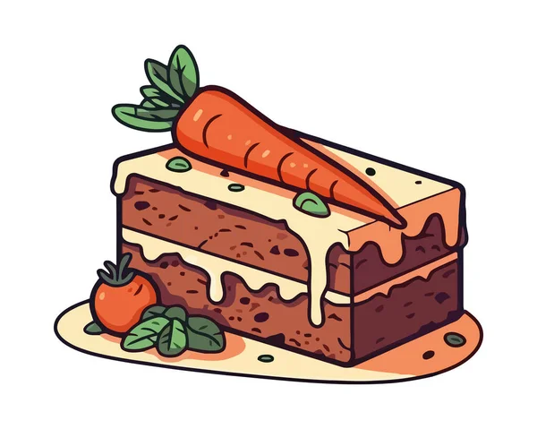 甜馅饼片与胡萝卜和奶油图标隔离 — 图库矢量图片