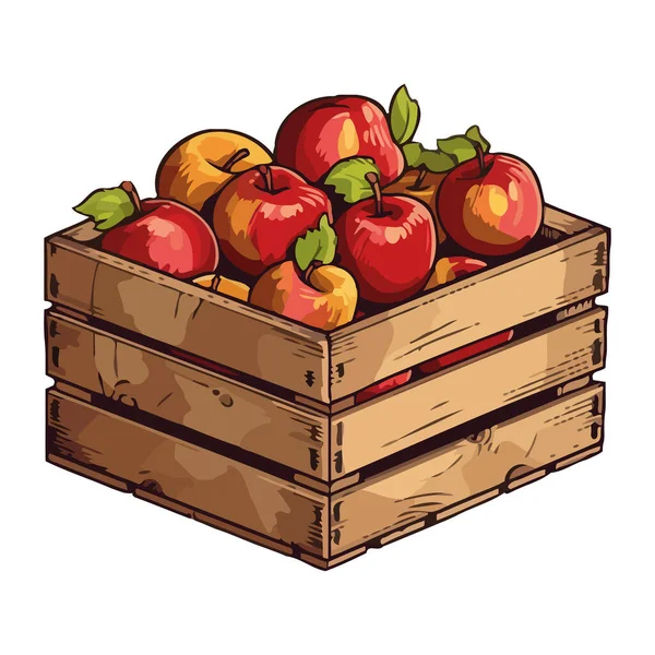 Ikon Keranjang Apel Organik Yang Baru Dipanen Terisolasi - Stok Vektor
