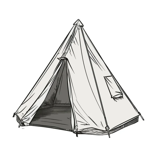 Tente Camping Blanche Sur Blanc — Image vectorielle