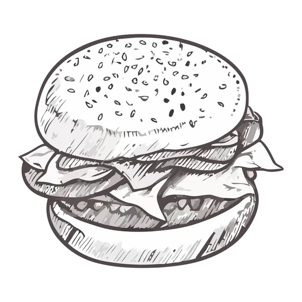 Gourmet Cheeseburger Auf Sesambrötchen Mit Gemüse Über Weiß — Stockvektor