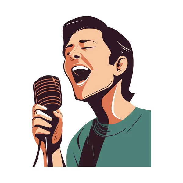 Young Adult Microphone White — Stock Vector