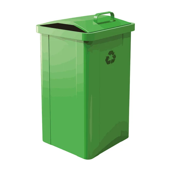 Recipiente Lixo Verde Sobre Branco — Vetor de Stock