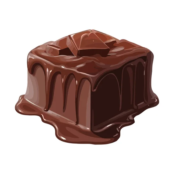 Sobremesa Chocolate Doce Com Cobertura Cremosa Sobre Branco — Vetor de Stock
