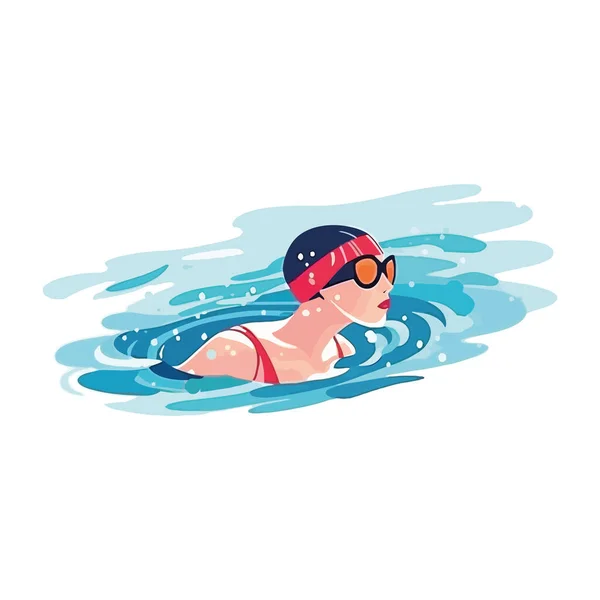 Nadar Aventura Com Mulher Alegre Sobre Branco — Vetor de Stock