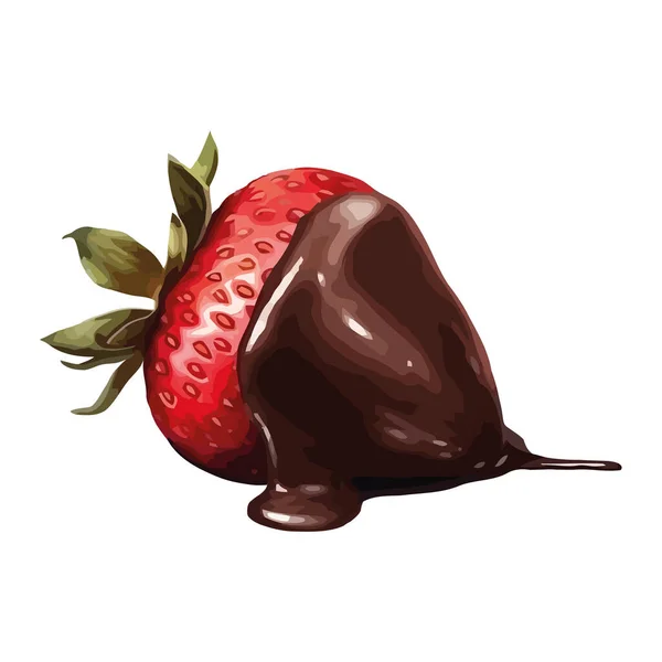 Reife Erdbeere Mit Schokolade Über Weiß — Stockvektor