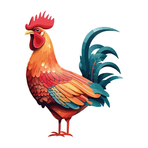 Cute Rooster Standing White — Stock Vector