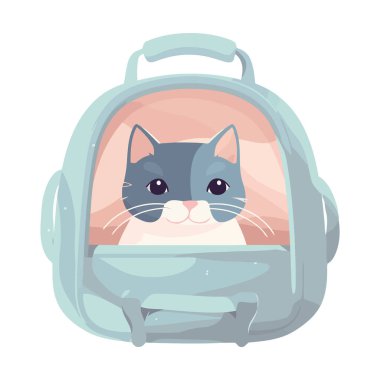 Beyaz yerine seyahat kutusu tasarımında kedi yavrusu.