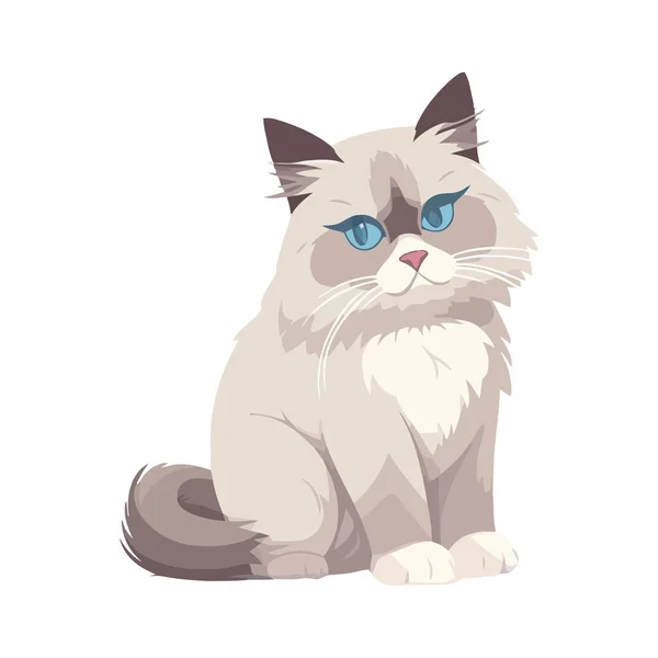 Cute Fluffy Kitten Sitting Illustration White — Stock Vector