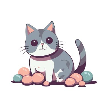 Beyaz yerine oyuncak topla oynayan sevimli kedi yavrusu.