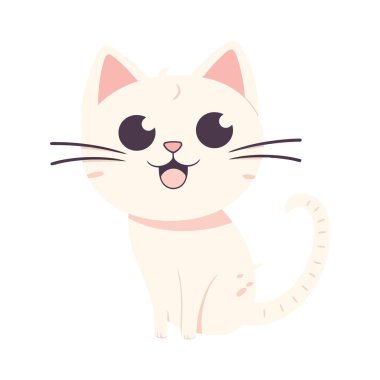 Gülümseyen kedi beyazı üzerinde oturuyor