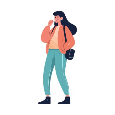 Gülümseyen kadın beyaz üzerinde çanta tutuyor.