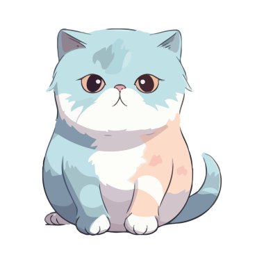 Beyaz üzerine sevimli pofuduk kedi yavrusu oturma vektörü tasarımı