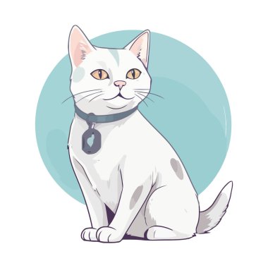 Kabarık kedi yavrusu beyaz üzerine oturma tasarımı