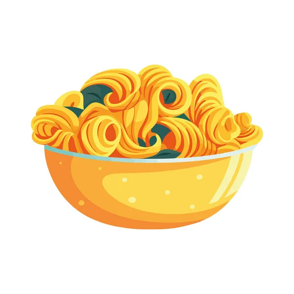 Gourmet Pasta Meal Yellow Bowl White — Stock Vector