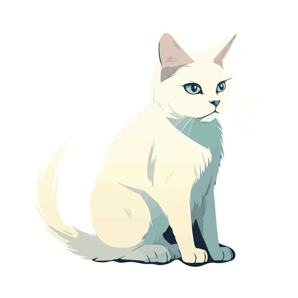 Пушистый Белый Котёнок Сидит Над Белым — стоковый вектор