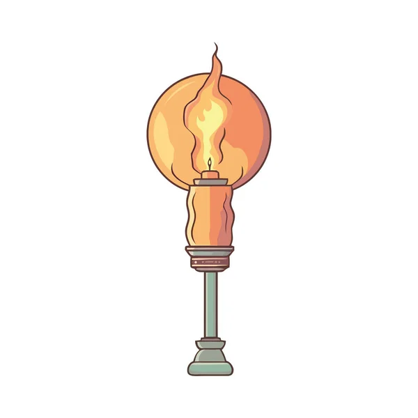 Antique Lantern Igniting Bright Flaming Torch White — Stock Vector