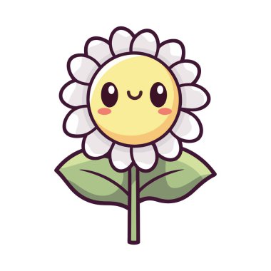 Beyaz yerine Colroed Kawaii ayçiçeği tasarımı