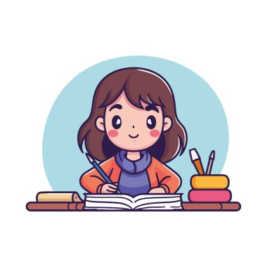 Kawaii kızı beyazlar üzerinde çalışıyor.