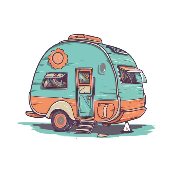 Conduire Vieux Camping Car Isolé — Image vectorielle