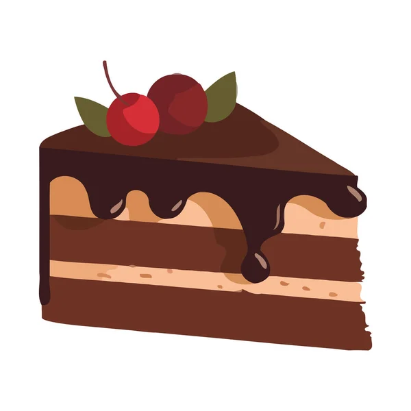 带有巧克力糖霜和水果图标的甜蛋糕被分离出来 — 图库矢量图片