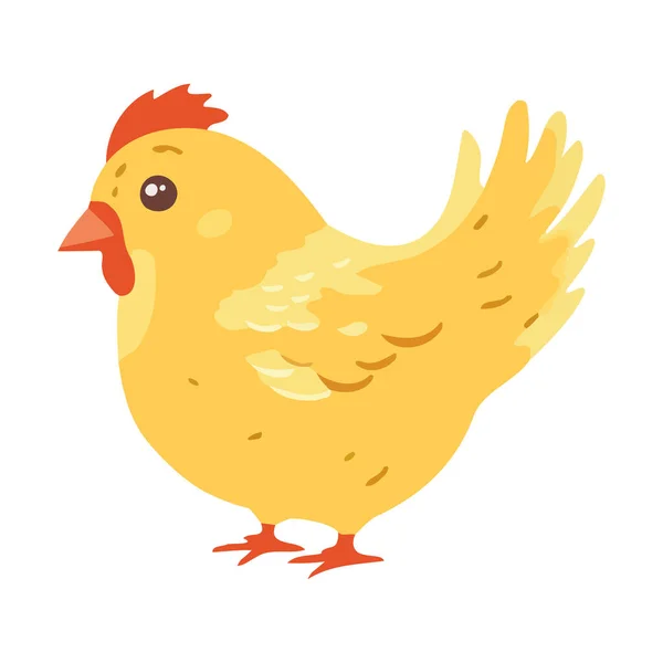 Cute Yellow Chick Standing Farm Grass Icon Isolated — ストックベクタ
