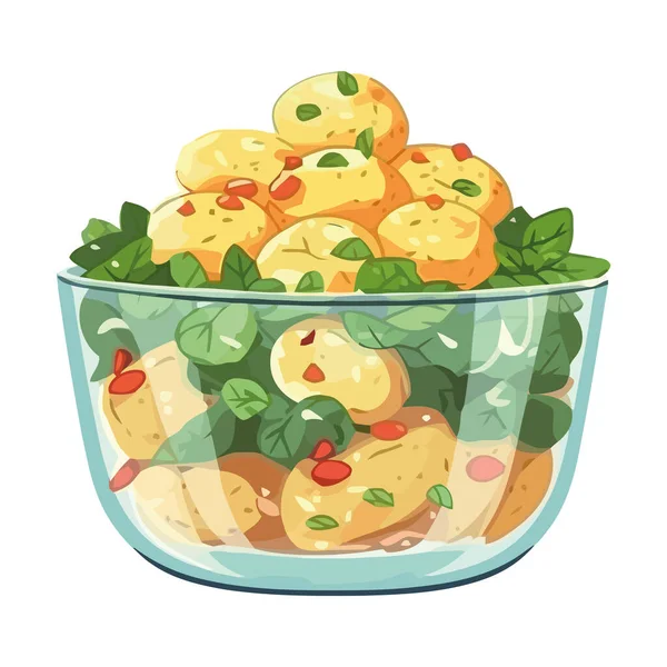 Tigela Salada Fresca Com Batatas Orgânicas Ervas Ícone Isolado —  Vetores de Stock