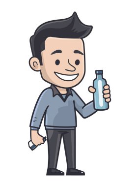 Gülümseyen adam plastik bir şişe taze içecek ikonu tutuyor.