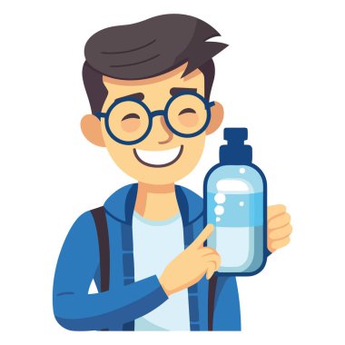 Gülen adam elinde su şişesi simgesi tutuyor.