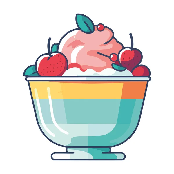 甜草莓冰淇淋圣代碗图标隔离 — 图库矢量图片