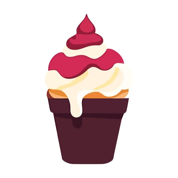 カップケーキの上にホイップクリームとチョコレートの喜びのアイコン孤立 — ストックベクタ