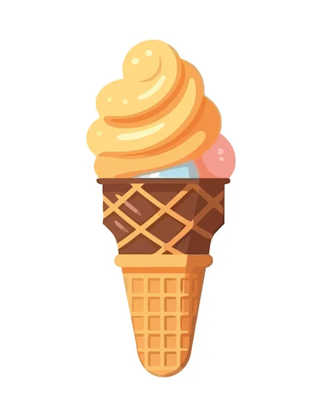 Melting Vanilla Ice Cream Ball Cone Icon Isolated — Stock Vector