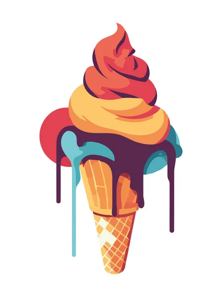 Sweet Ice Cream Cone Melting Cream Icon Isolated — Stock Vector
